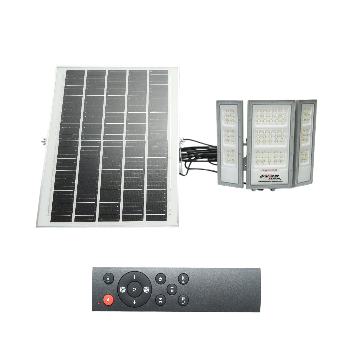 LED lámpa 1300lm, 6500K 25W napelem panellel, LiFePO4 3.2V/15Ah akkumulátor, mozgásérzékelő és távirányító IP66 Breckner Germany