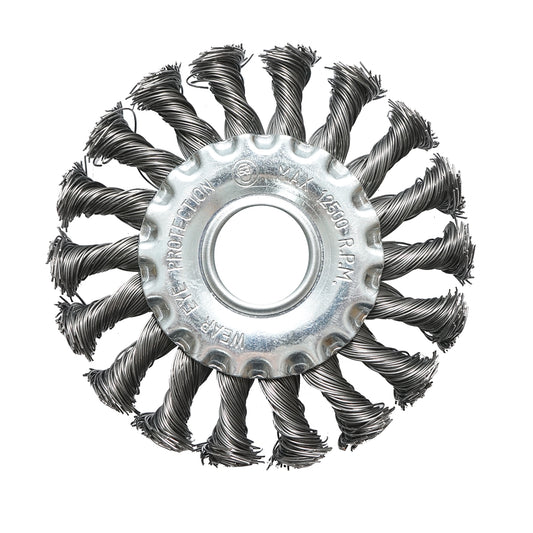 Kör alakú drótkefe 100x22.23mm 0.5mm-es sodrott acélhuzal vas, sárgaréz, festék eltávolításához, fém lerakódások eltávolításához Crownman