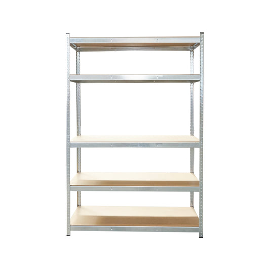 Salgó polc, fém polc, 5 MDF polc, 180x120x60cm, 250kg/polc, csavar nélküli szerelés, horganyzott