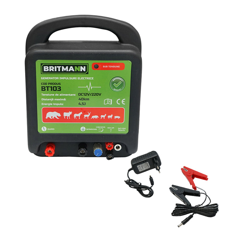 Impulzusgenerátor készülék DC 12/220V, 4,5 Joule 40km elektromos kerítéshez BRITMANN