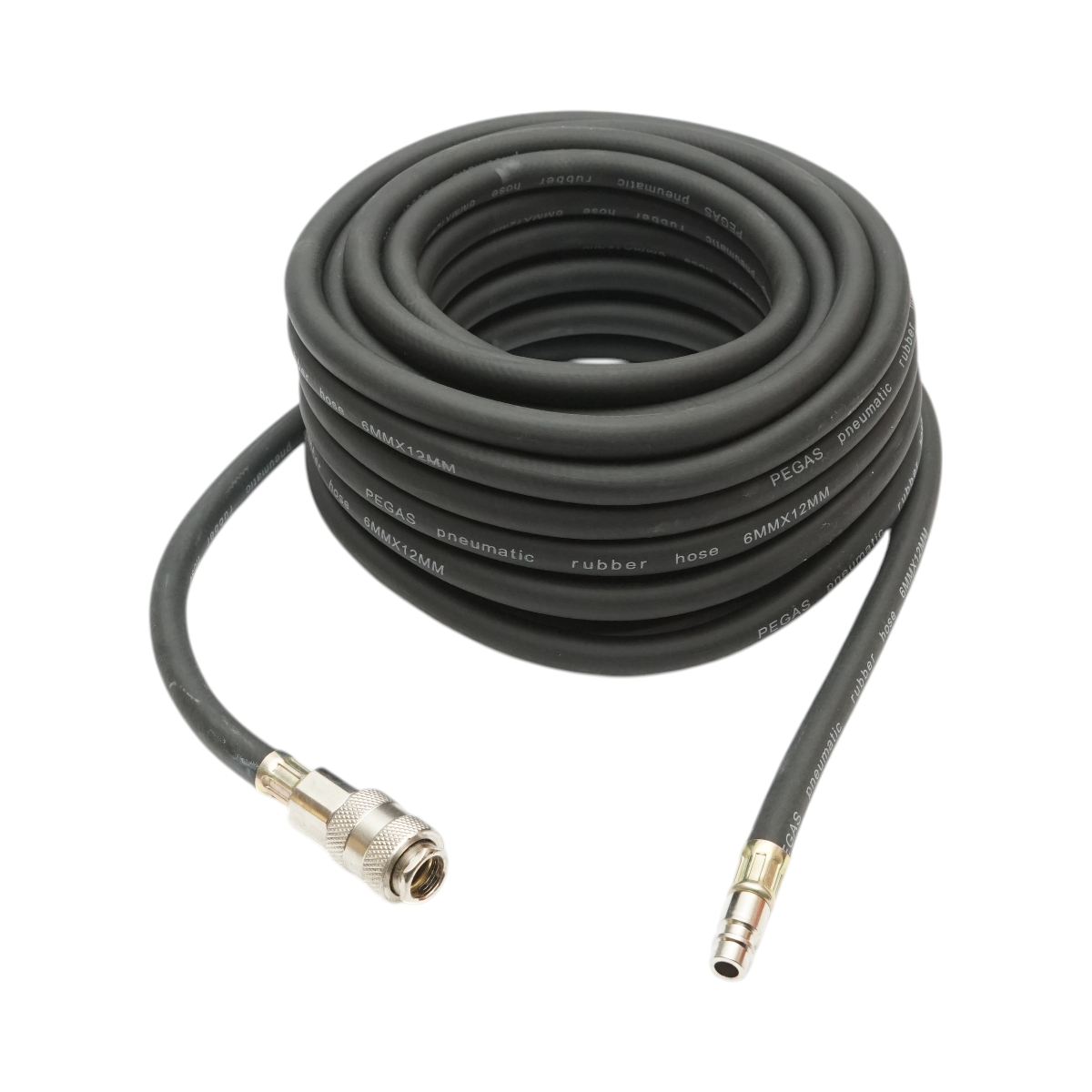 Kompresszor légtömlő 12m gumírozott 6x12mm és univerzális gyorscsatlakozók
