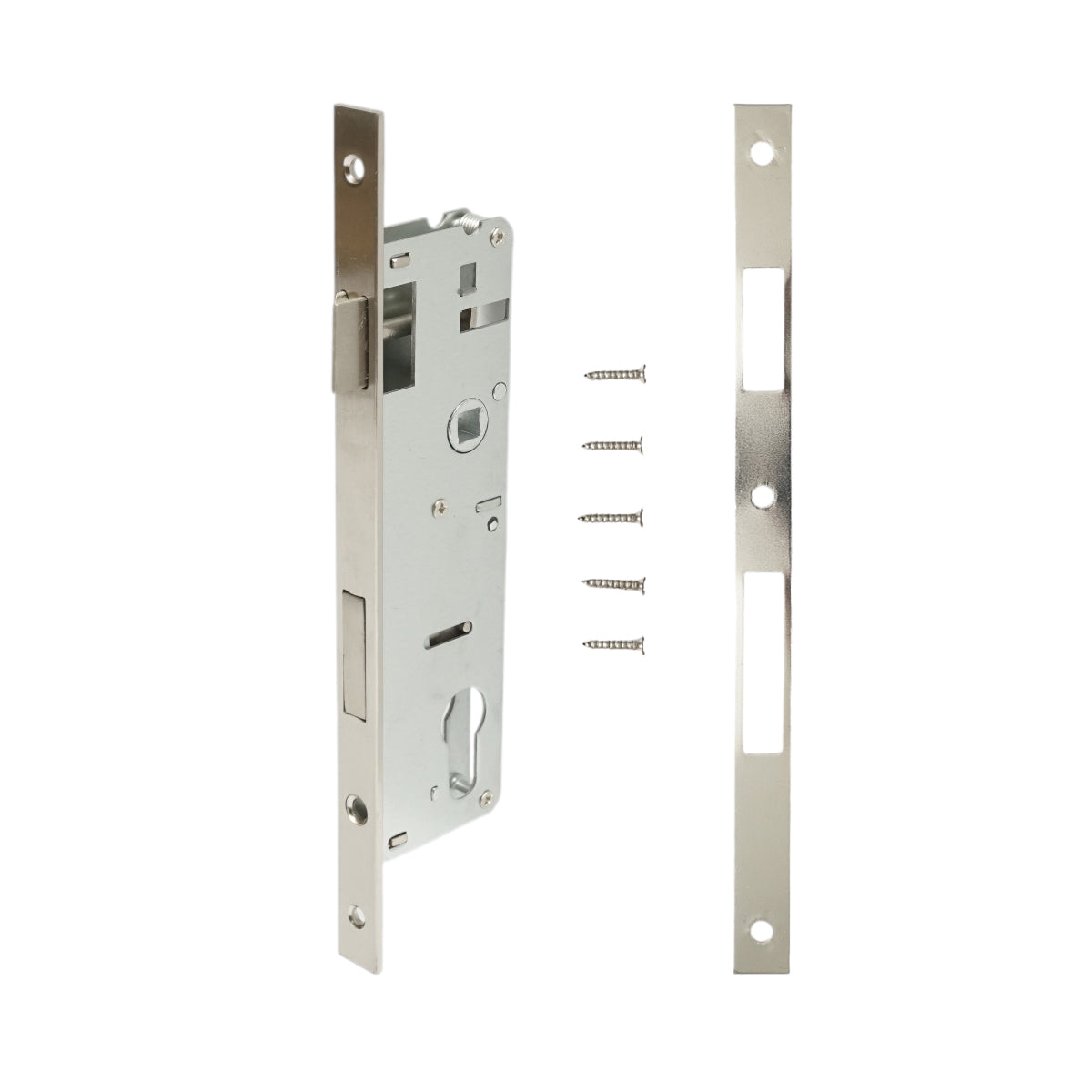 Beépített ajtózár nyelvvel 48x174mm, előlap 16x240mm, szatén nikkel, csavarok mellékelve