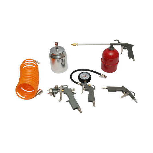 5 darabos sűrített levegős festő, fúvó, fújó, mosó készlet 5m spirál tömlővel Breckner Germany