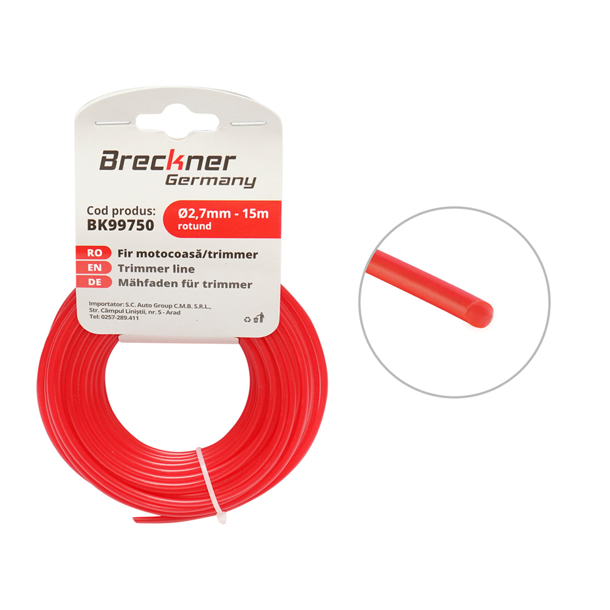 Fűkasza damil, kerek 2.7mmx15m Breckner Germany