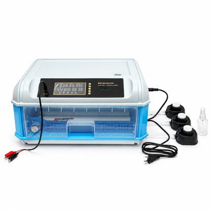 Automata tojásinkubátor, keltető gép 24 tojáshoz 35W, 12V-220V, automata forgatás, LED ovoszkóp, hőmérséklet-szabályozás, páratartalom-szabályozás, digitális kijelző, riasztás