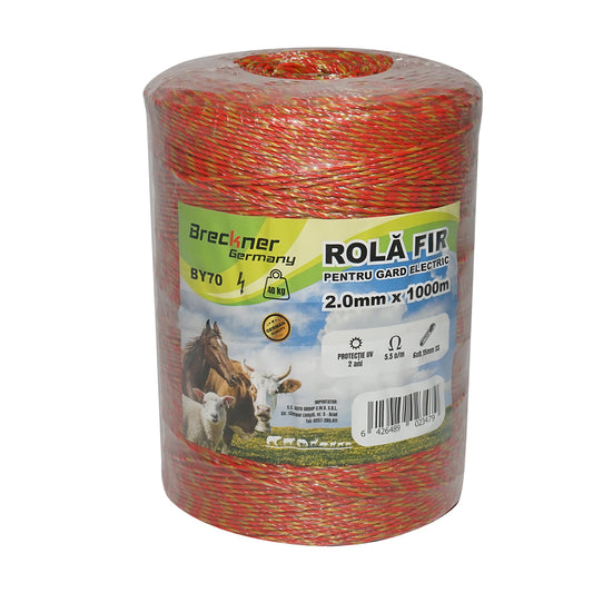 Yello-piros drót 2mm, 6x0.15mm SS rozsdamentes acél, 5.5 Ohm/m 1000m elektromos kerítés Breckner Germany