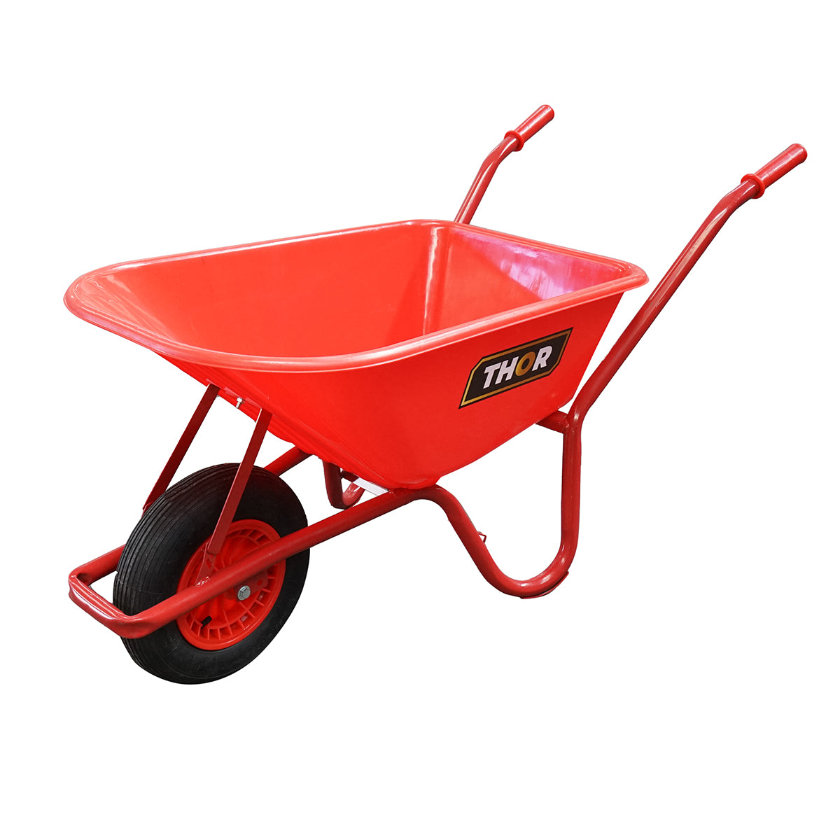 Piros talicska 85L légrugós kerékkel 400/8, fém vázzal és műanyag káddal 940x580x300mm Thor