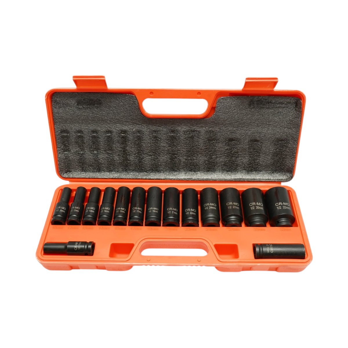 Breckner Germany hosszú ütőkulcs készlet, Ütődugókulcs készlet 10-32mm, 1/2 inch négyzet Cr-Mo 15 darab