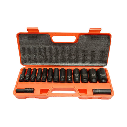 Breckner Germany hosszú ütőkulcs készlet, Ütődugókulcs készlet 10-32mm, 1/2 inch négyzet Cr-Mo 15 darab