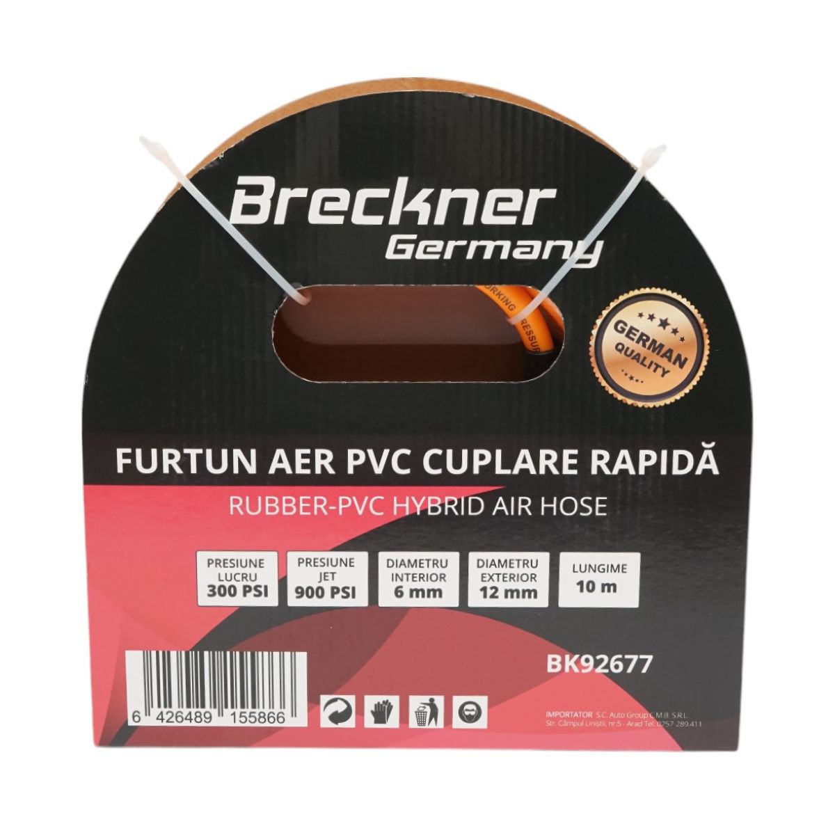 Breckner Germany Professzionális 10m PVC kompresszoros légtömlő univerzális gyorscsatlakozóval