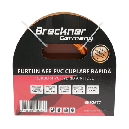 Breckner Germany Professzionális 10m PVC kompresszoros légtömlő univerzális gyorscsatlakozóval