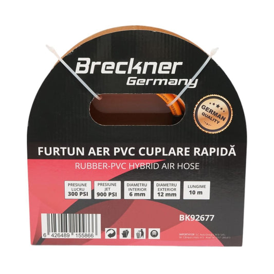 Breckner Germany Professzionális 10m PVC kompresszoros légtömlő univerzális gyorscsatlakozóval