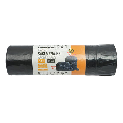 15 darabos zsákkészlet háztartási hulladékhoz 60L, 65x80cm 30 mikron LDPE Breckner Germany