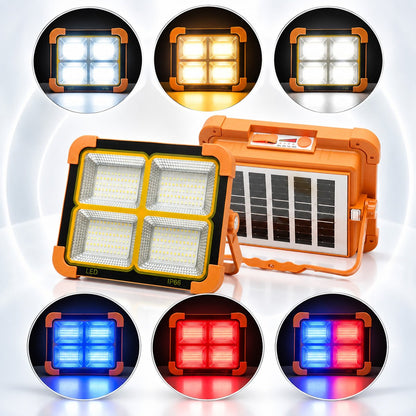 Hordozható LED projektor 200W napelemes panellel 3W, 12000mAh akkumulátor, 6 világítási mód, mágnes, kampó, USB Power Bank Breckner Germany