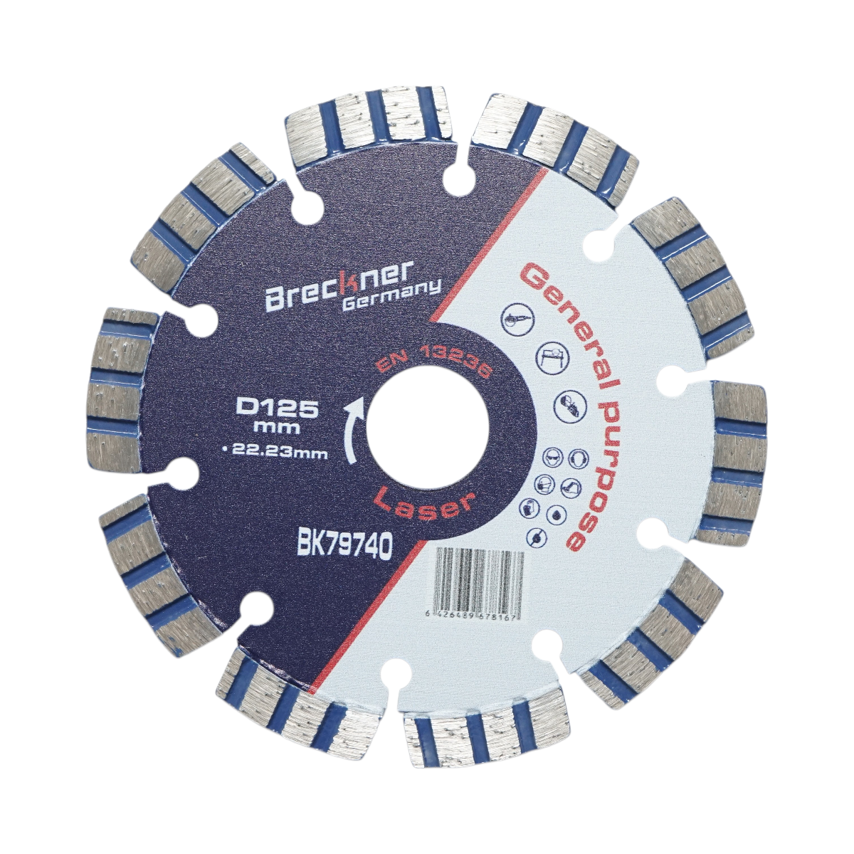 Turbó gyémánttárcsa szegmentált 125x22.23mm, szegmens 10mm vasbetonhoz, kemény kőhöz, burkolókhoz Breckner Germany