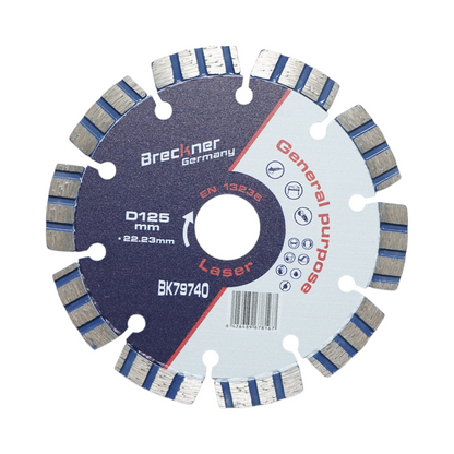 Turbó gyémánttárcsa szegmentált 125x22.23mm, szegmens 10mm vasbetonhoz, kemény kőhöz, burkolókhoz Breckner Germany