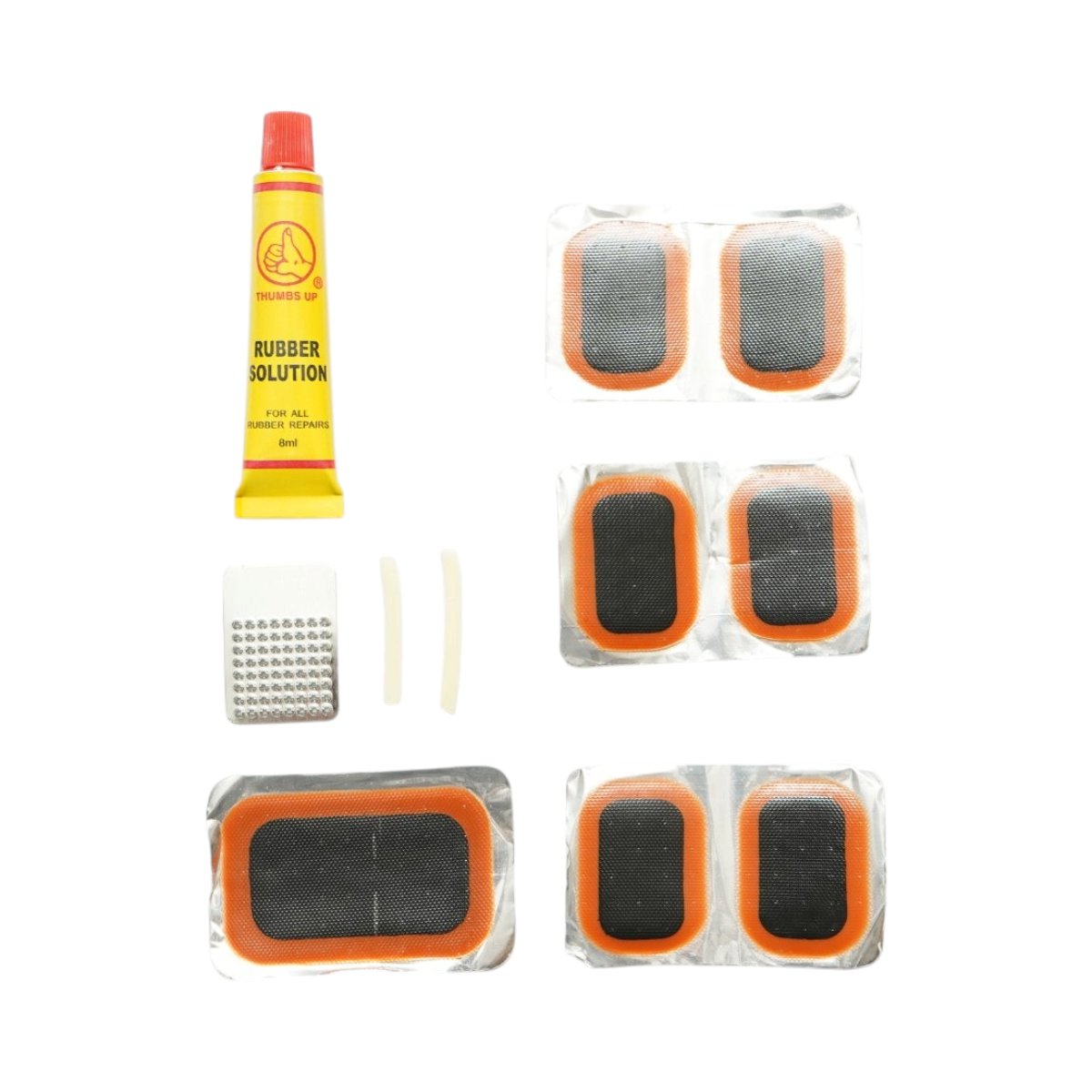 12 darabos gumifolt szett, defekt javító,kerékpár, motorkerékpár, talicska, tuk-tuk kamera javításához 24x35mm, 32x50mm + 1 db 8ml ragasztó