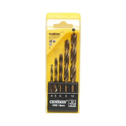 5 darabos készlet HSS 4-10mm HSS 4-10mm DIN 338 csavaros fúrókészlet hengeres szárral fémhez Crownman