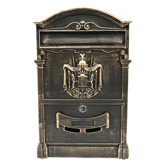 Antik aranyozott postaláda 410X260X90mm 2 kulccsal és rögzítő tartozékokkal