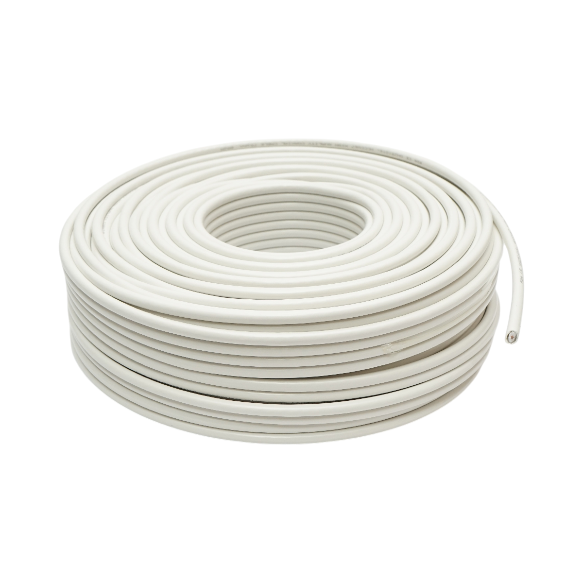 RG6 CCS koaxiális kábel 1.02mm, 75 Ohm, FPE hab Al/PET fólia árnyékolás 32x0.12mm sodronnyal, fehér PVC 100m/tekercs
