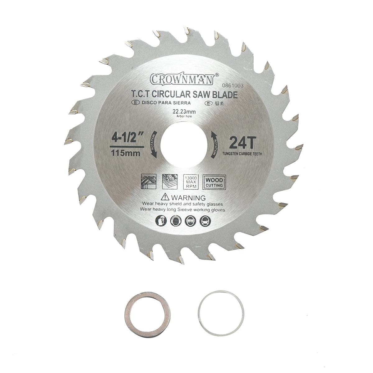 Kör alakú tárcsa fához 115x22,23mm, max. fordulatszám 13000rpm, 24 fog Crownman