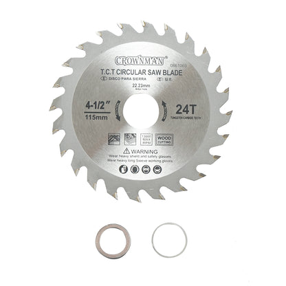 Kör alakú tárcsa fához 115x22,23mm, max. fordulatszám 13000rpm, 24 fog Crownman