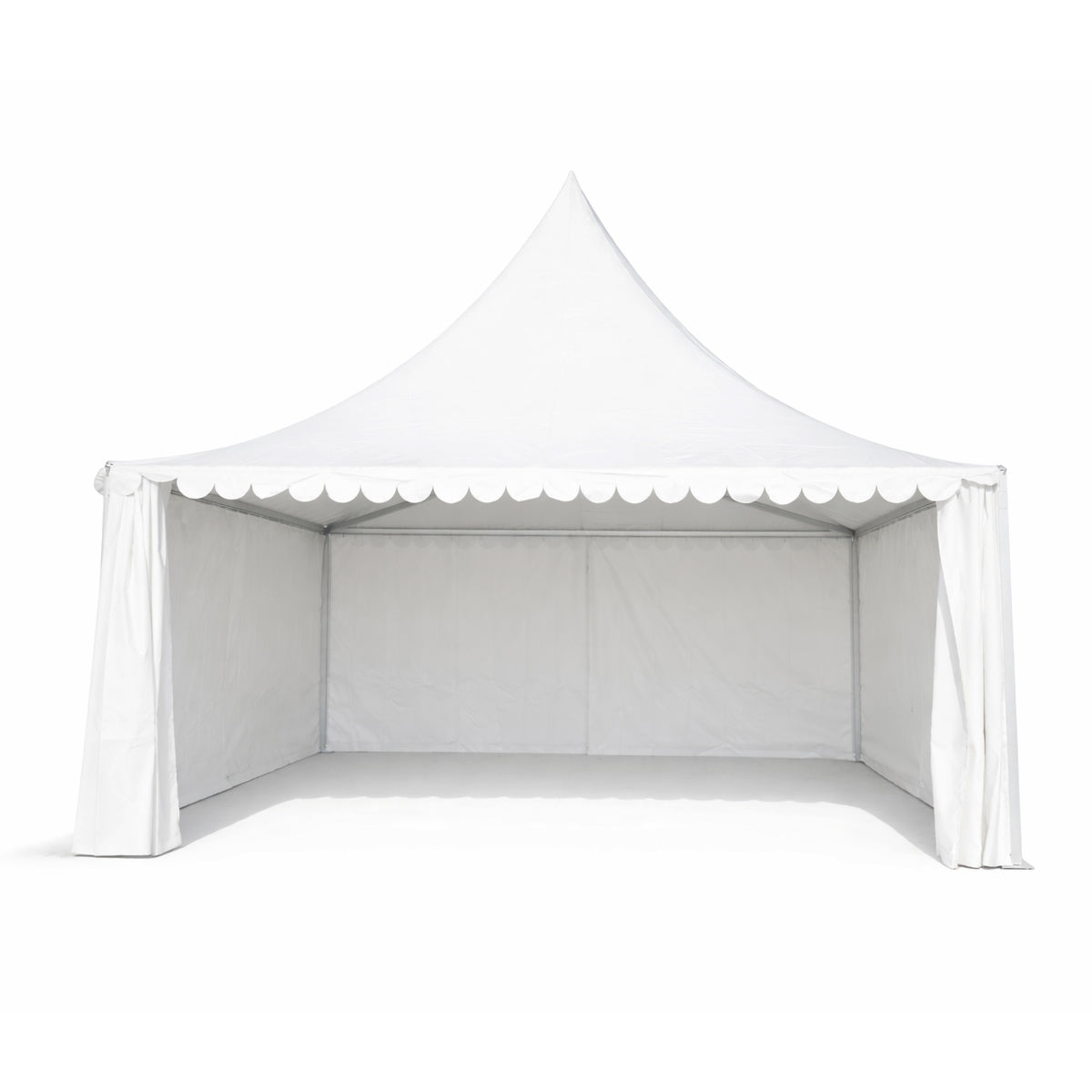Pagoda típusú rendezvénysátor 6x6m, fehér UV-álló vízhatlan, PVC 950g/m2 tetőzet, alumínium keret 64x64x3mm