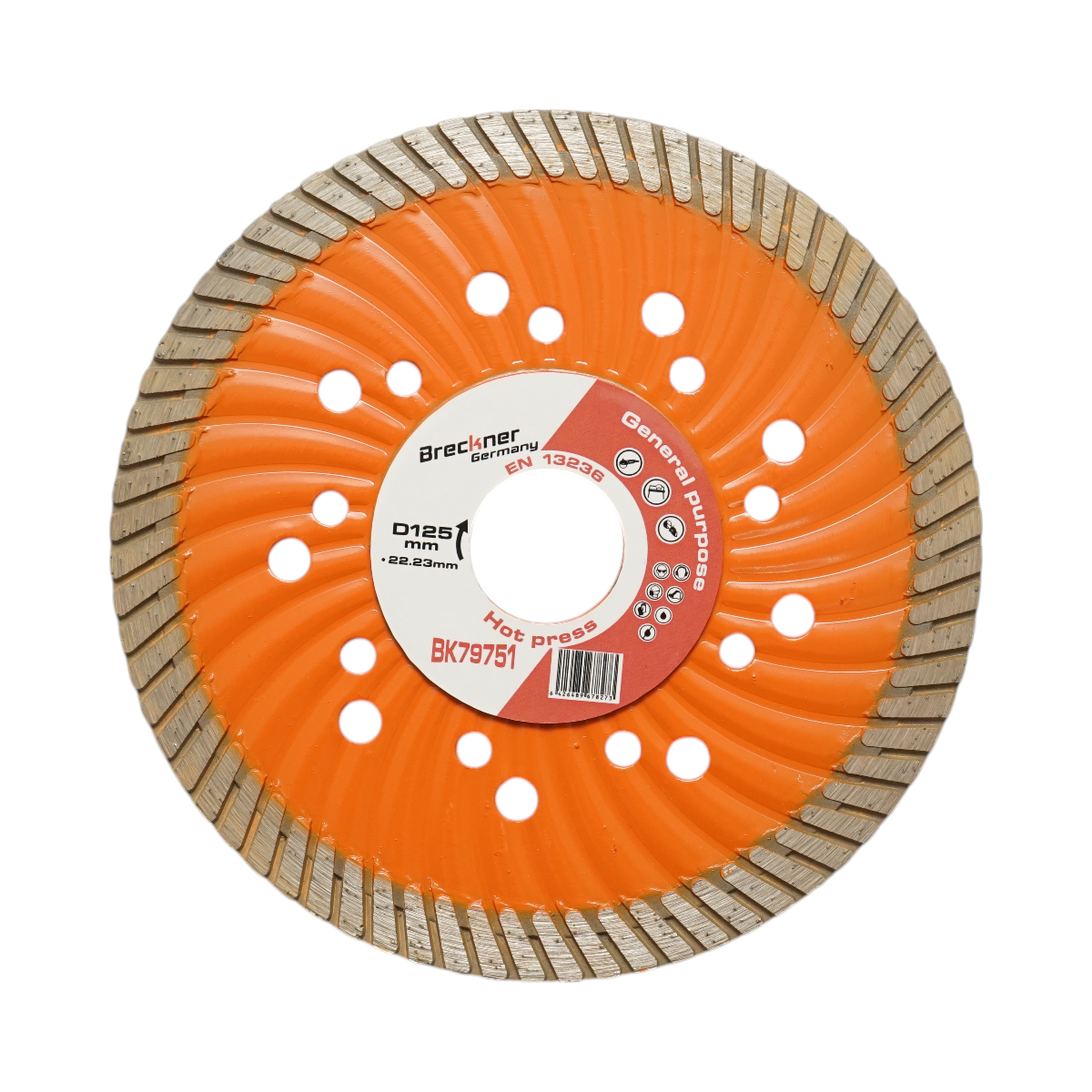Gyémánttárcsa turbó 125x22.23mm, szegmens 10mm csempéhez, burkolólapokhoz, mozaikhoz, kemény kőhöz, márványhoz, gránithoz Breckner Germany