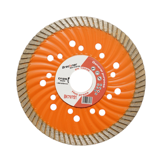 Gyémánttárcsa turbó 125x22.23mm, szegmens 10mm csempéhez, burkolólapokhoz, mozaikhoz, kemény kőhöz, márványhoz, gránithoz Breckner Germany