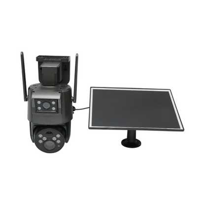 6 MP-es kettős objektíves megfigyelő kamera, 4G, WIFI 2,4 GHz, napelemmel, 10000 mAh akkumulátorral, 360 fokos PTZ, emberi PIR érzékelés, éjjellátó és Ubox alkalmazás.