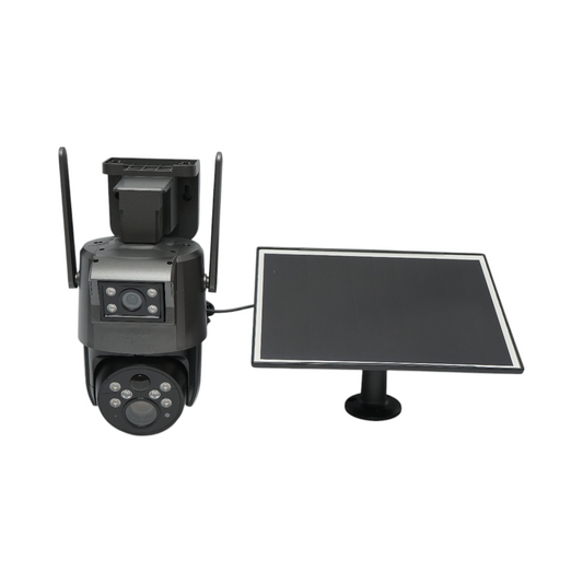 6 MP-es kettős objektíves megfigyelő kamera, 4G, WIFI 2,4 GHz, napelemmel, 10000 mAh akkumulátorral, 360 fokos PTZ, emberi PIR érzékelés, éjjellátó és Ubox alkalmazás.
