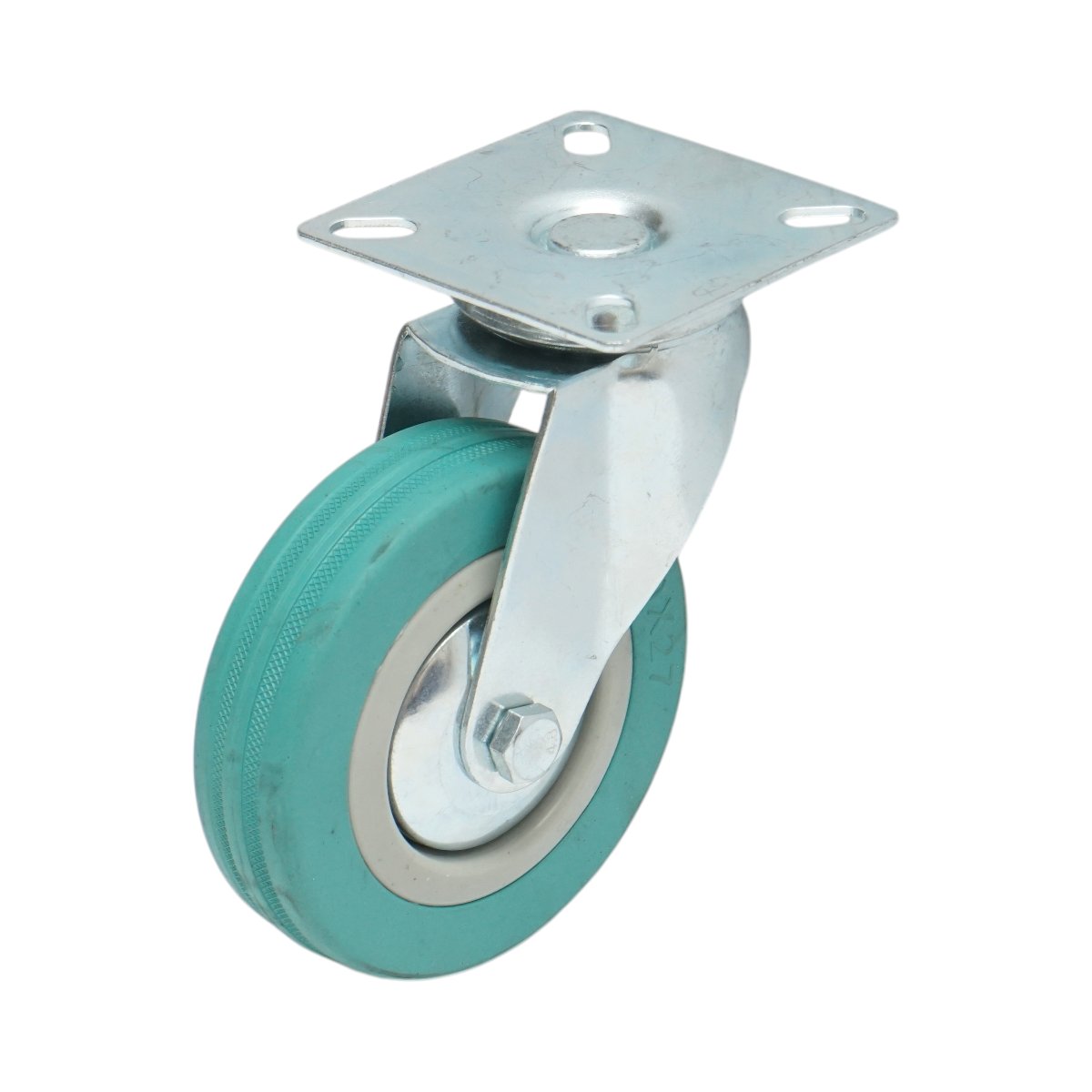Forgó kerék 100x26mm fék nélkül, kék tömör gumi, 75x75mm acél lemez 55kg