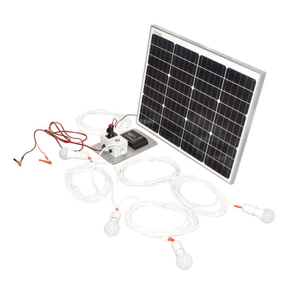 Napelem szett 50W monokristályos fotovoltaikus napelem 670x540x30mm 12-24V foglalat öngyújtó 4 izzóval 9W Breckner Germany
