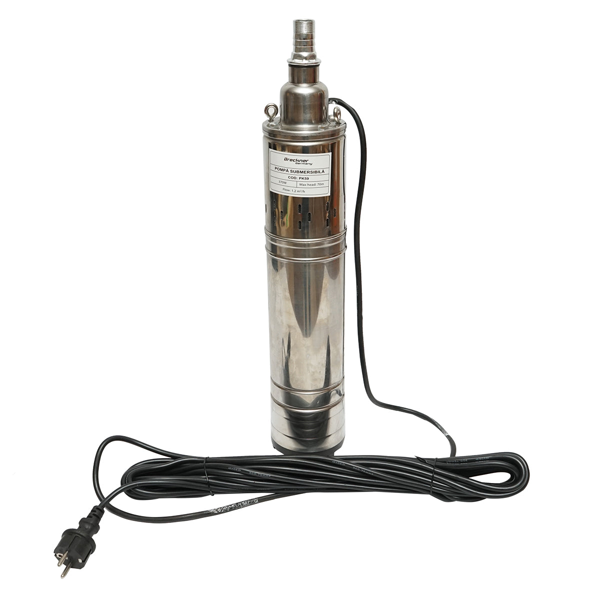 Merülő vízszivattyú 370W 220V, D100mm, 20 l/min, 1,2 m3/h, H70m, száraz motor 2860 rpm 4QGD1.2-50-0.37 Breckner Germany