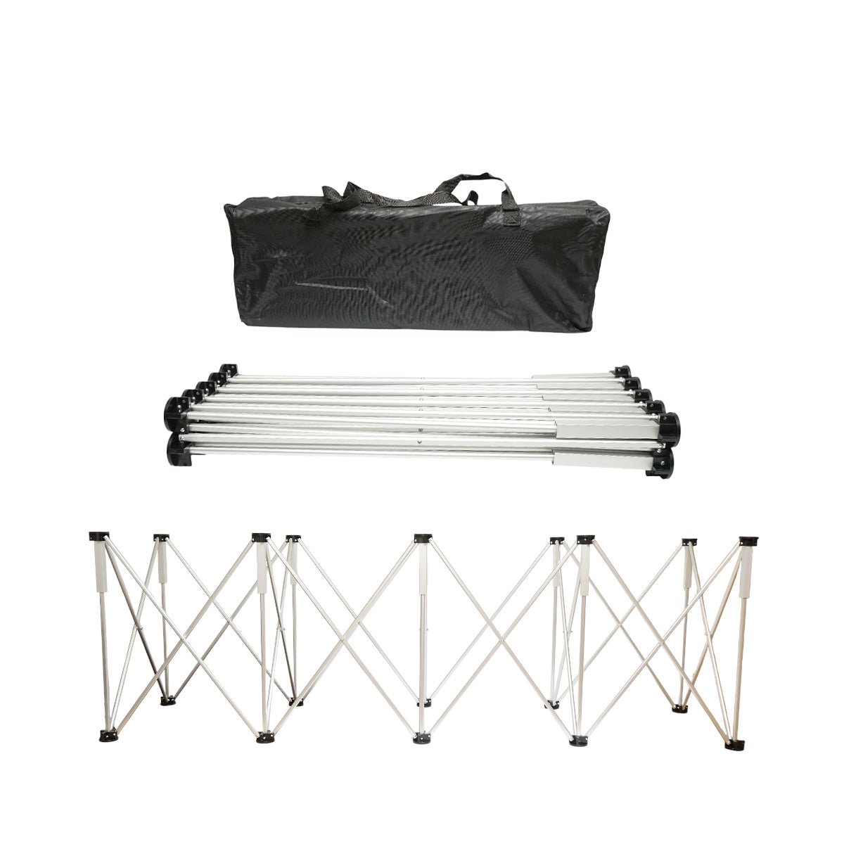 Összecsukható harmonika munkaasztal 10 lábbal, alumínium vázzal 226x61x72cm