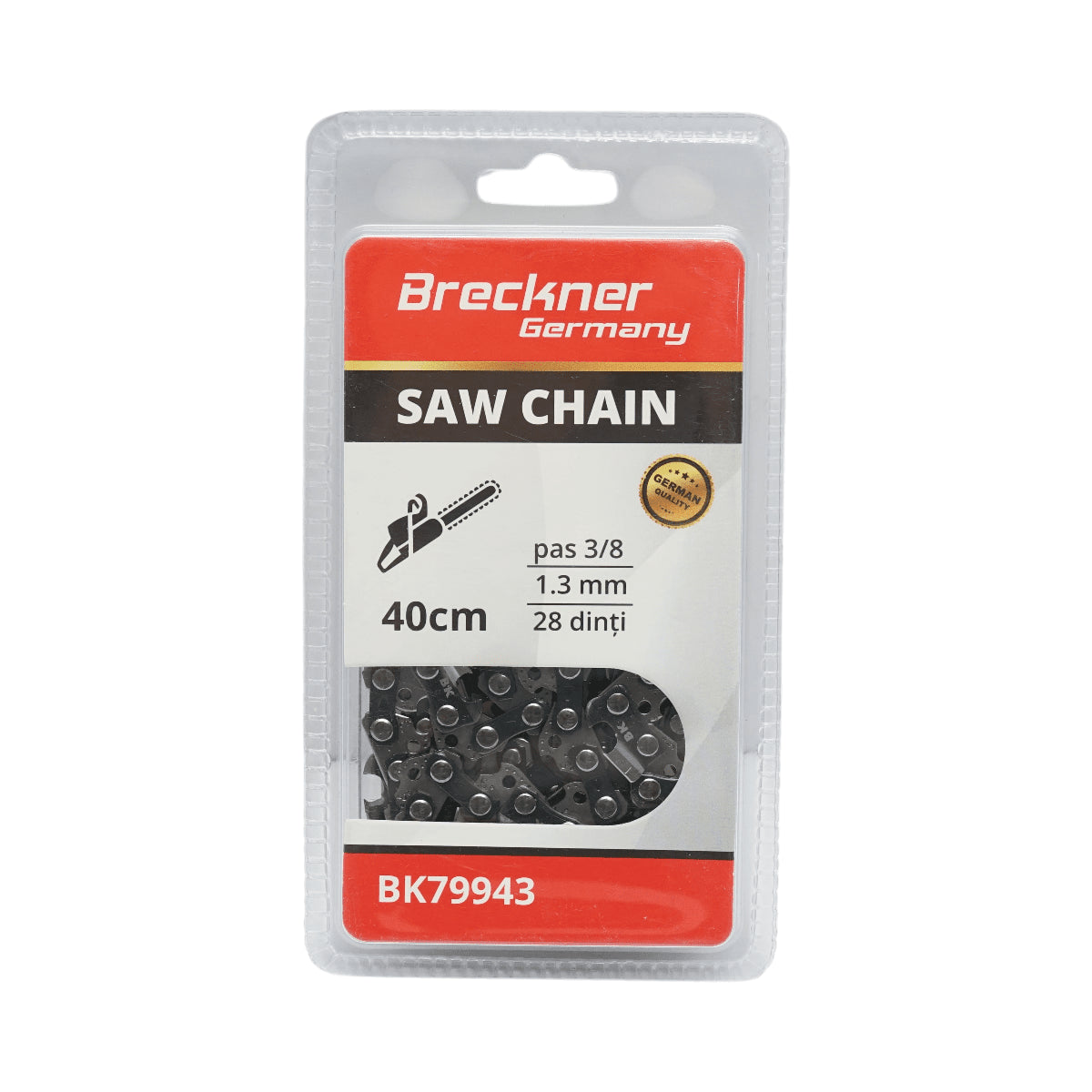 Láncfűrész lánc, 3/8-as osztás, 28 fog, 1,3 mm, hosszúság 40 cm Breckner Germany
