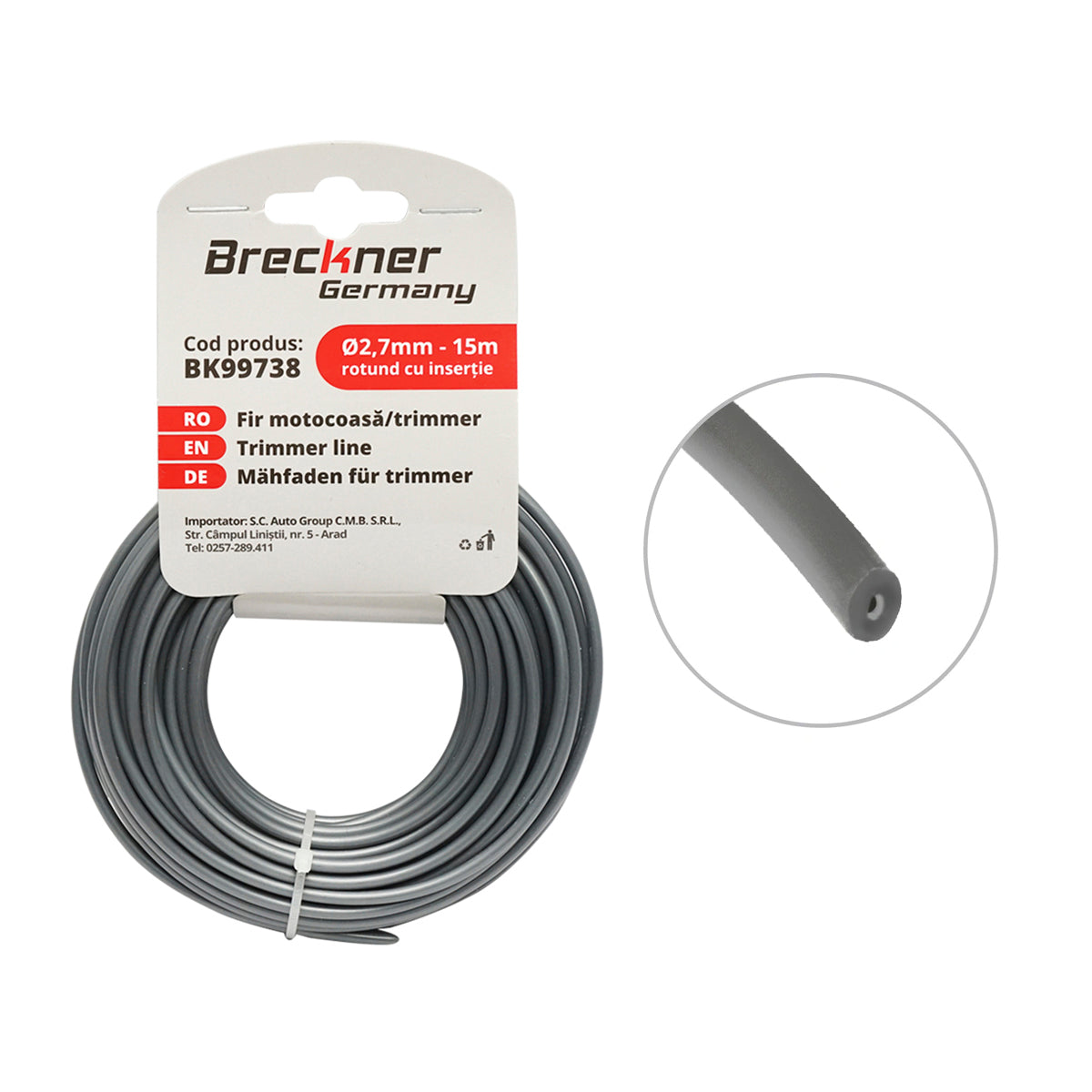 Fűkasza damil, kerek, fémmel 2.7mmx15m Breckner Germany