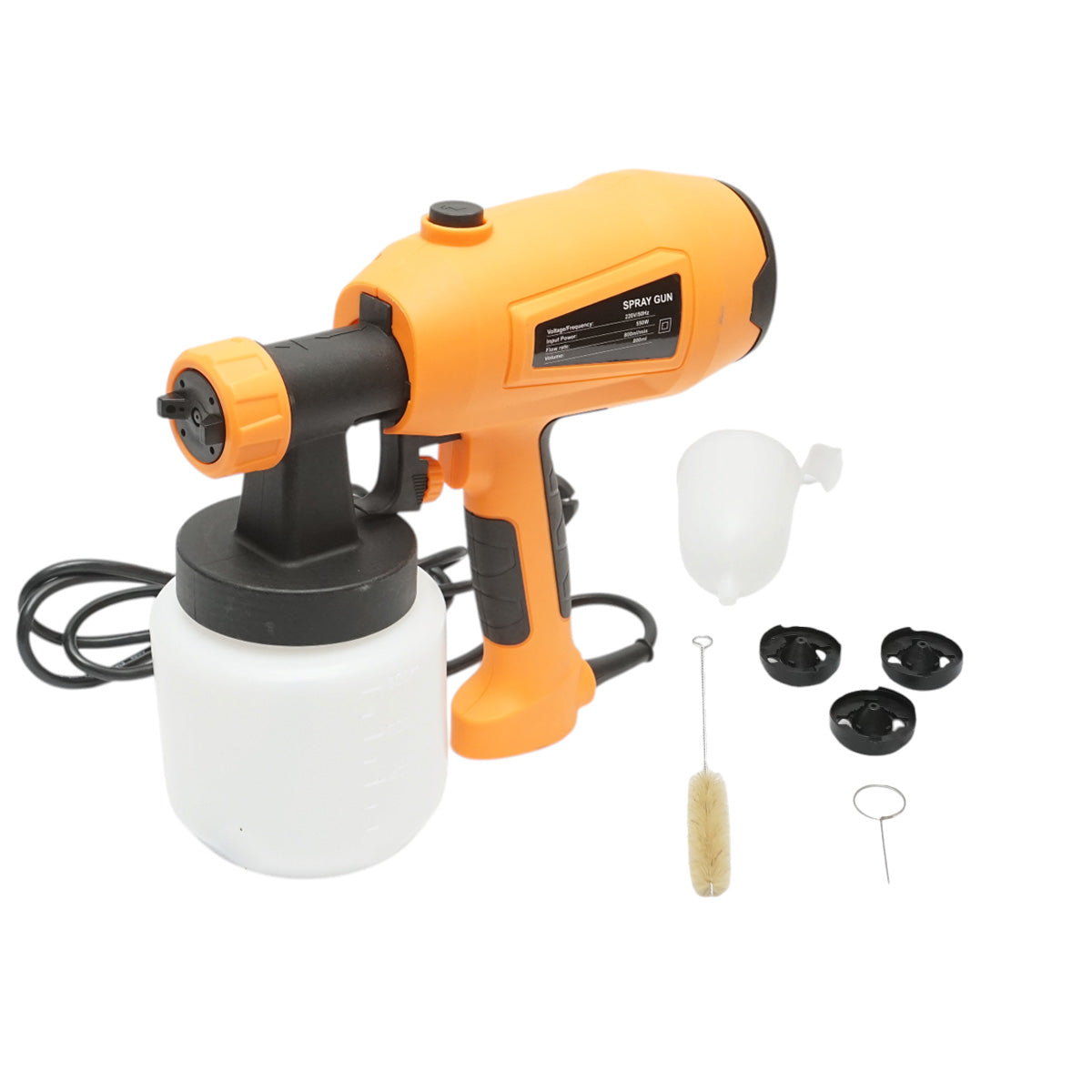 Elektromos festékpisztoly 550W, 220V, 800 ml/min teljesítmény, 800ml alsó tartály, 3 fúvóka tartozék