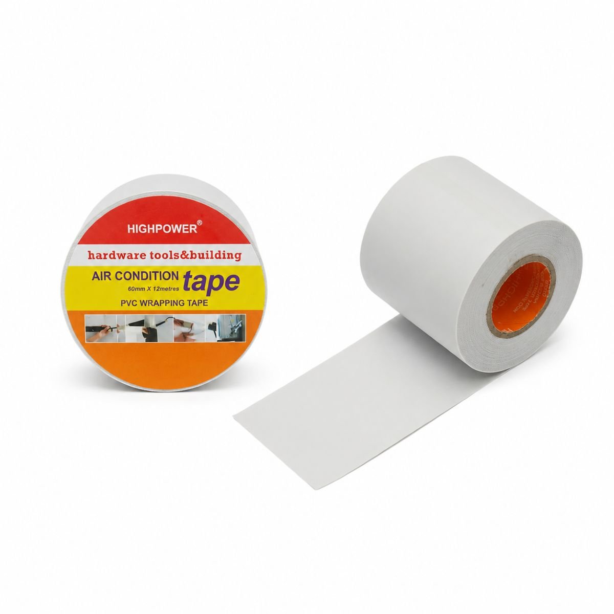 HighPower PVC légkondicionáló vezetékcsatornázó szalag fehér öntapadó mentes 60mm x 12m