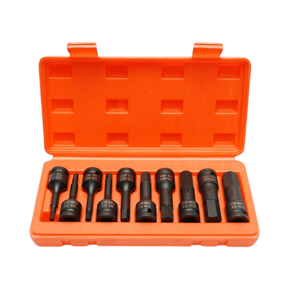Breckner Germany 1/2” Cr-Mo hosszú imbusz ütvecsavarozó bitkészlet, H5–H19, 10 részes