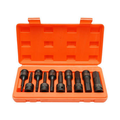 Breckner Germany 1/2” Cr-Mo hosszú imbusz ütvecsavarozó bitkészlet, H5–H19, 10 részes