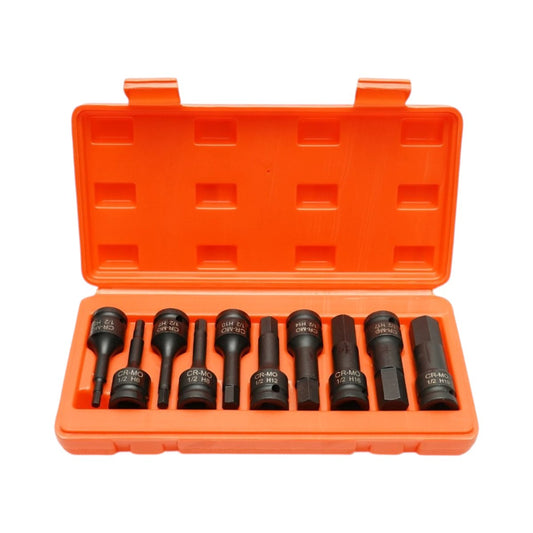 Breckner Germany 1/2” Cr-Mo hosszú imbusz ütvecsavarozó bitkészlet, H5–H19, 10 részes