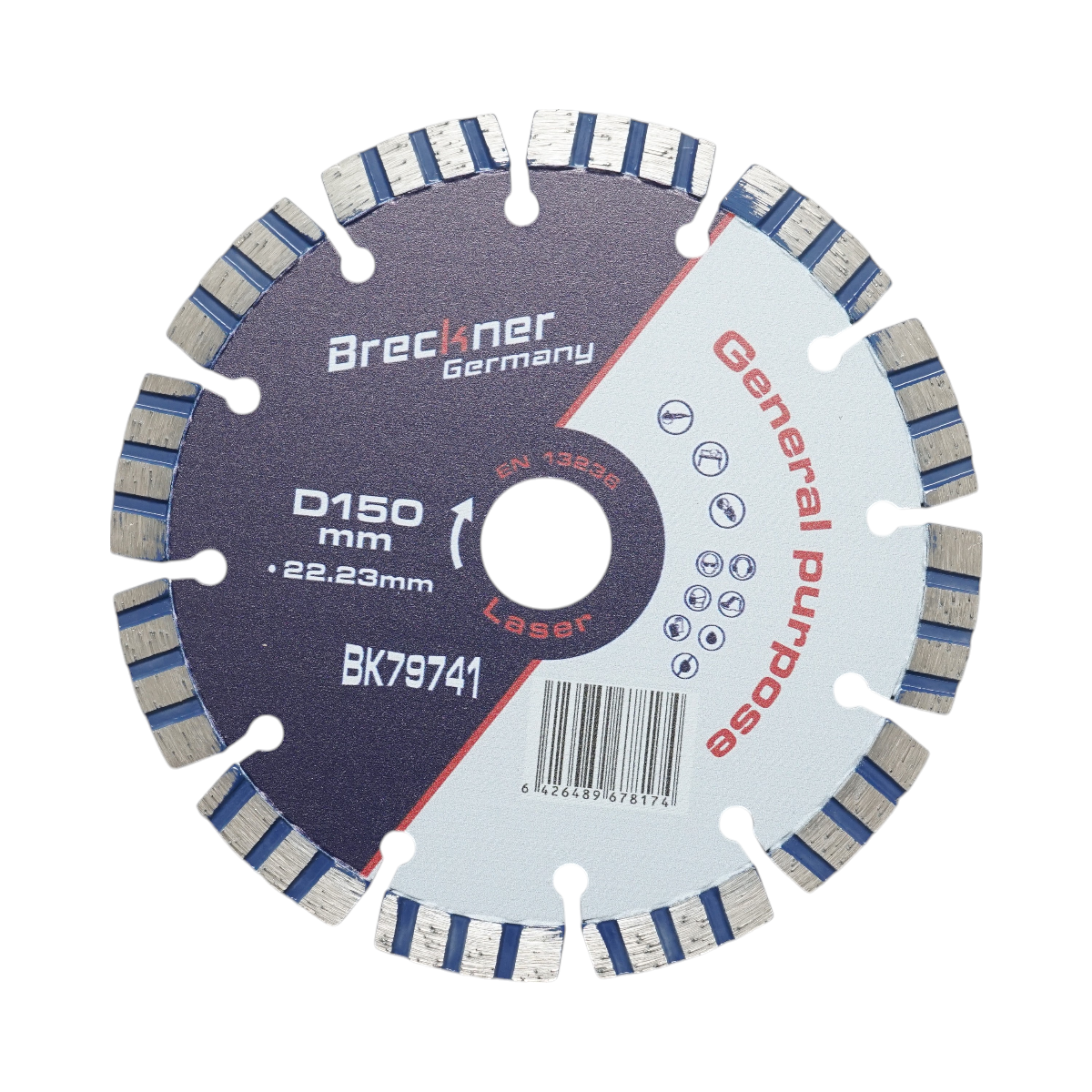 Gyémánttárcsa turbó szegmentált 150x22.23mm, szegmens 10mm vasbetonhoz, kemény kőhöz, burkolókhoz Breckner Germany