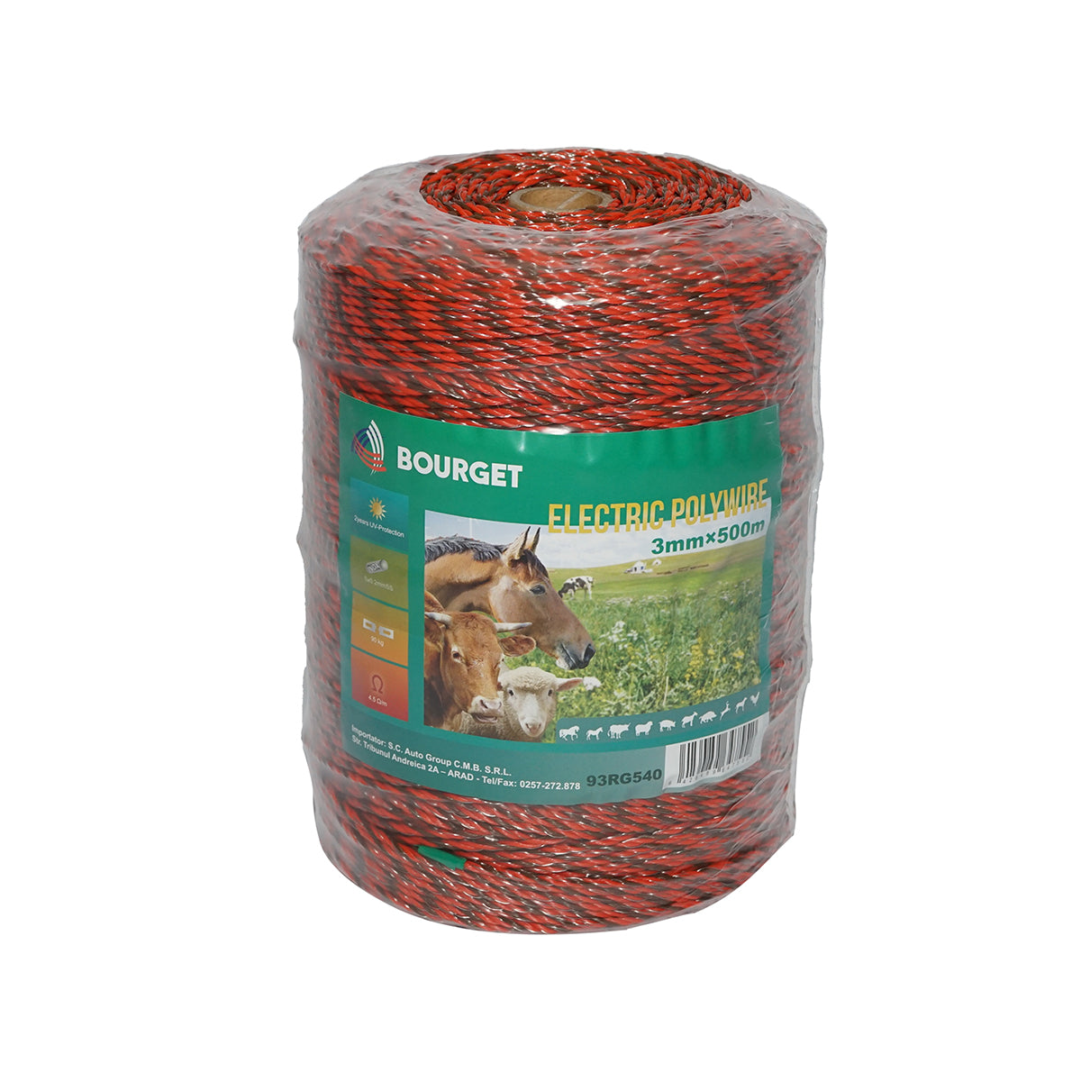 Narancssárga-fekete huzal tekercs 3mm 5x0.2mm SS, 500m elektromos kerítés, ellenállás 4.5 Ohm Bourget