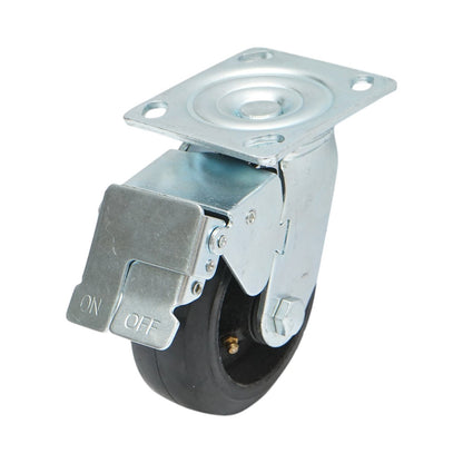 Ipari forgókerék 125x50mm fékezéssel, tömör fekete gumi, acél lemez 115x100mm 130kg