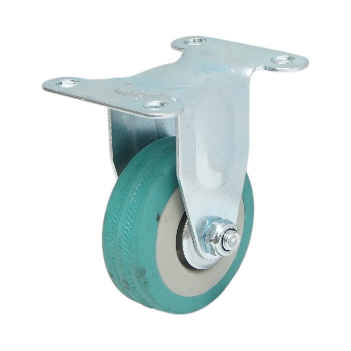 Rögzített kerék 50x16mm fék nélkül, kék tömör gumi, 65x50mm acél lemez 27kg