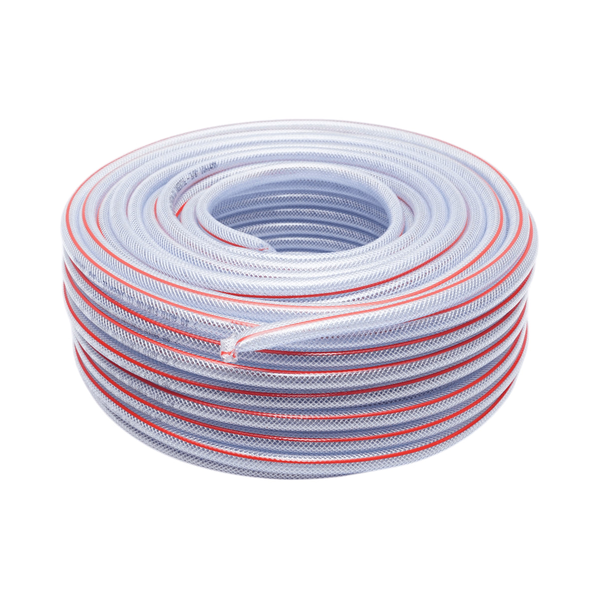 Átlátszó PVC kerti tömlő, slag, 3/8 inch (10mm), PN9 rúd, 10x14mm fonott textilbetéttel 50m/tekercs