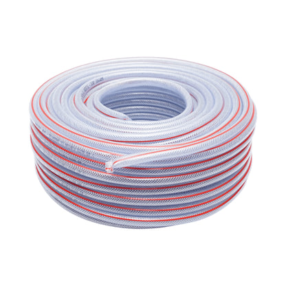 Átlátszó PVC kerti tömlő, slag, 3/8 inch (10mm), PN9 rúd, 10x14mm fonott textilbetéttel 50m/tekercs