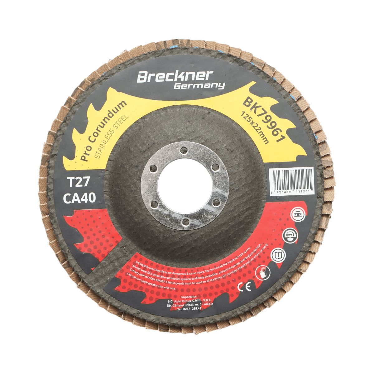 T27 CA40, 125x22mm, T27 kerek csiszolókorong rozsdamentes acél és fém csiszolásához/polírozásához Breckner Germany