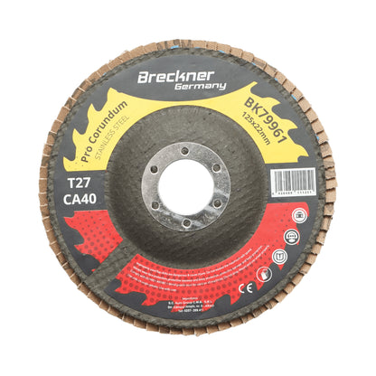 T27 CA40, 125x22mm, T27 kerek csiszolókorong rozsdamentes acél és fém csiszolásához/polírozásához Breckner Germany